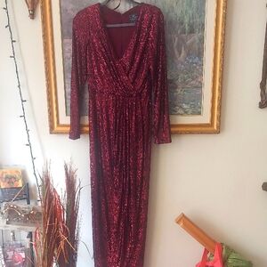 Adrianna Papell Wine Sequin Gown